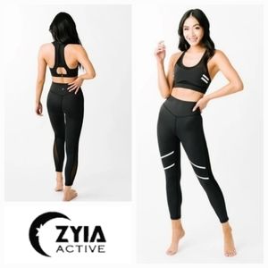 ZYIA ACTIVE Black Mesh Reflective Light N Tight Hi-Rise 7/8 Legging Size 8-10